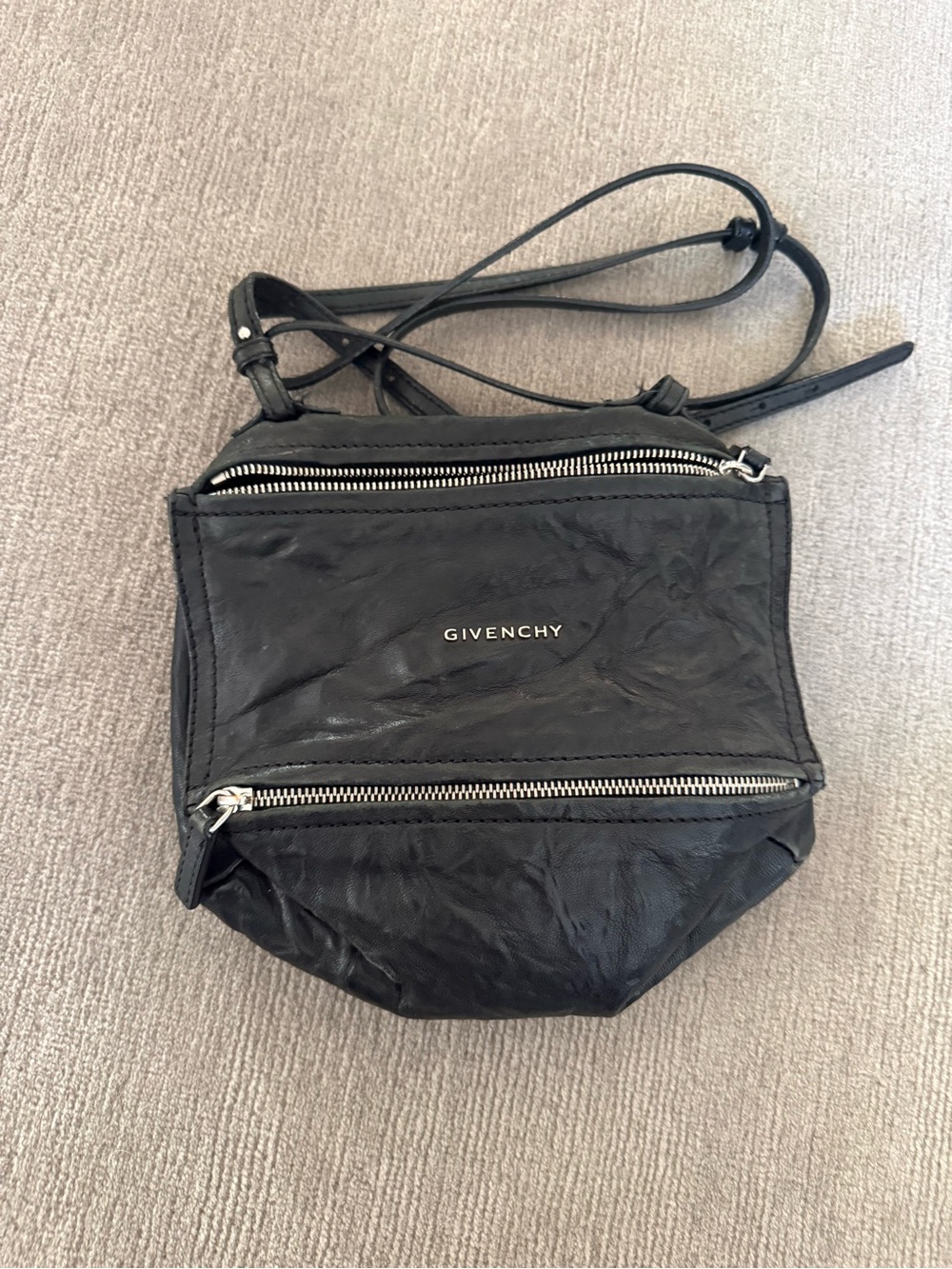 Givenchy Black Mini-Pandora Crossbody Bag with Silver Zippers